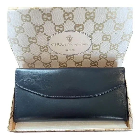 Gucci Bifold Long Card Purse Interlocking Leather Wallet Black GVUC - Picture 2 of 8